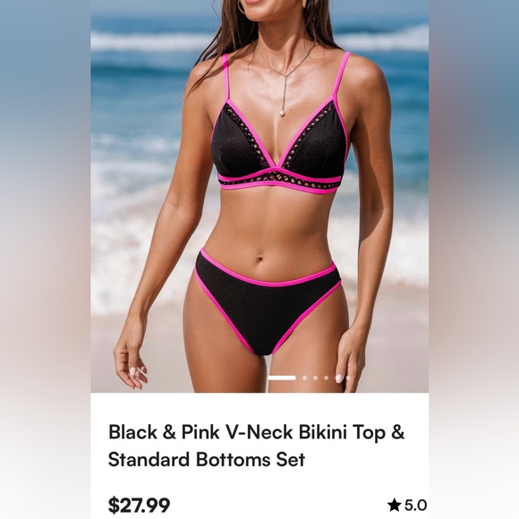 Cupshe Black and Neon Pink Bikini Swimsuit Set - Picture 1 of 5